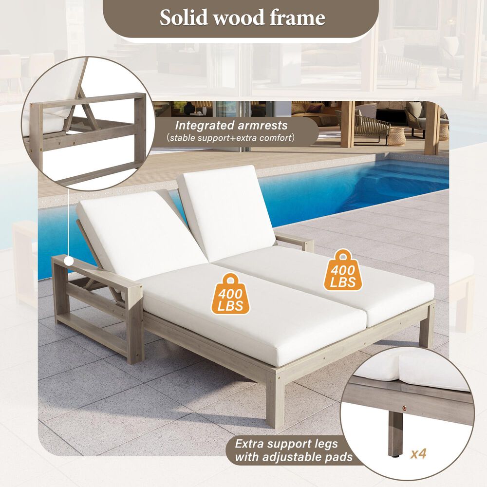 HOMLUX Patio 2-Person Lounge Chair with Grey Frame in Beige, , large