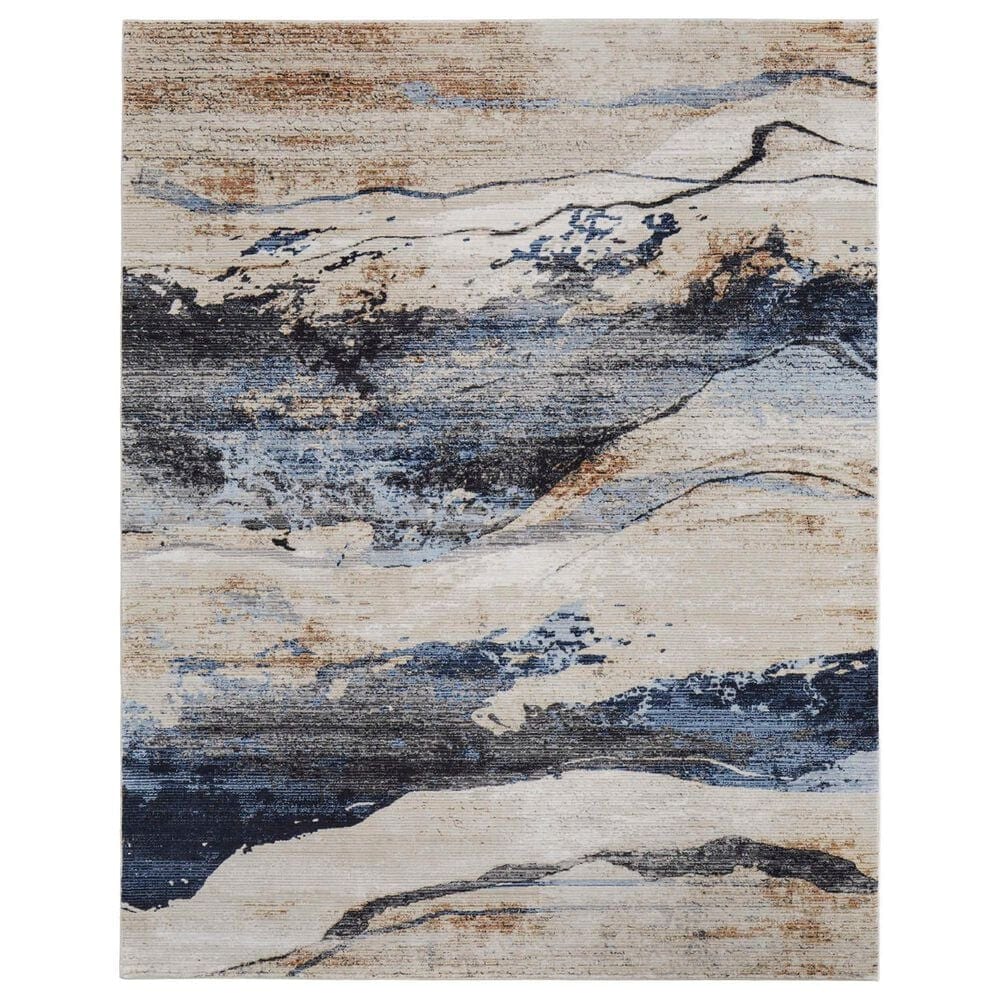 Feizy Sonora 5" x 7"6" Ivory and Blue Area Rug, , large