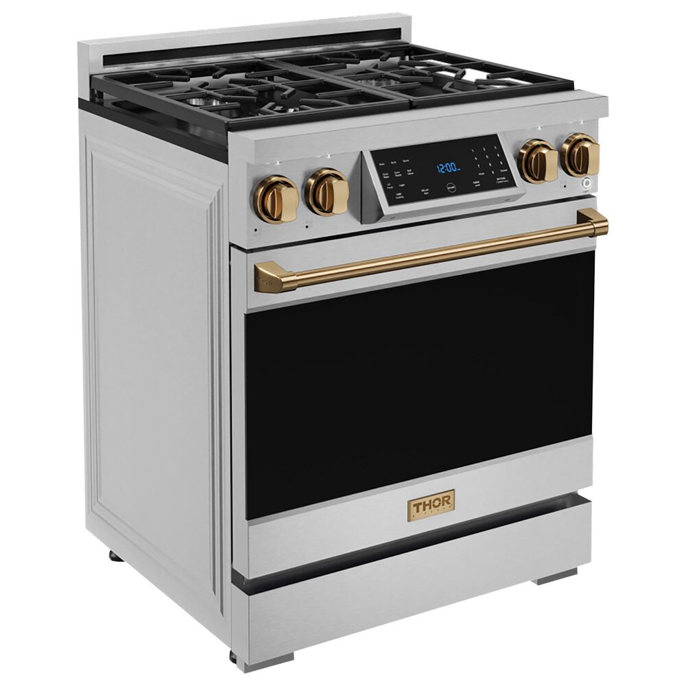 Thor Kitchen Gordon Ramsay 4.55 Cu. Ft. 30&quot; Professional Liquid Propane Range with Bronze Handle Kit in Stainless Steel, , large
