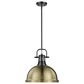 Golden Lighting Duncan 1-Light Pendant with Rod and Aged Brass Shade in Matte Black, , large
