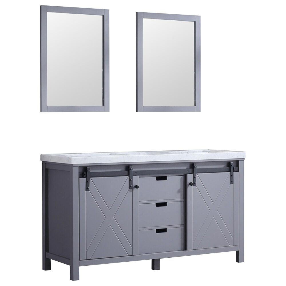 Lexora Home Marsyas 60" Double Bathroom Vanity in Dark Grey with White Carrara Marble Top, Rectangle Sinks and Mirrors, , large