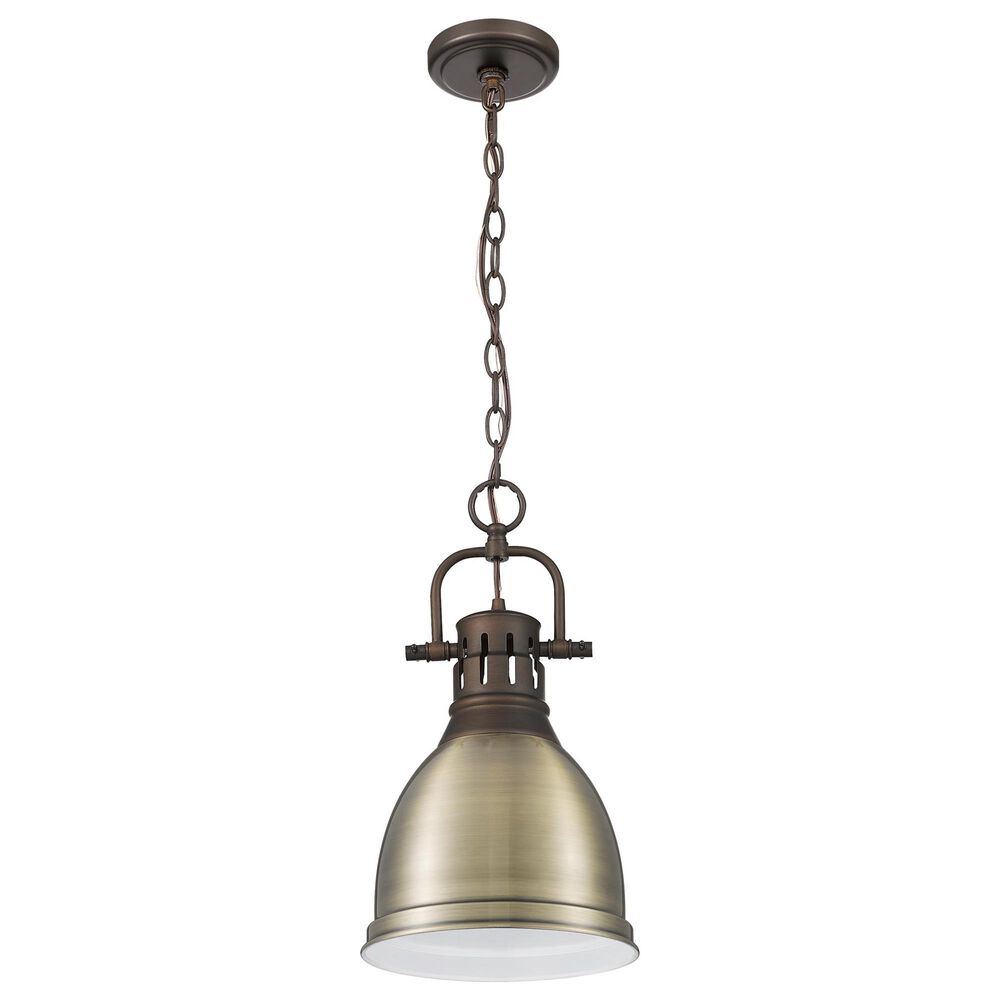 Golden Lighting Duncan 1-Light Small Pendant with Chain and Aged Brass Shade in Rubbed Bronze, , large