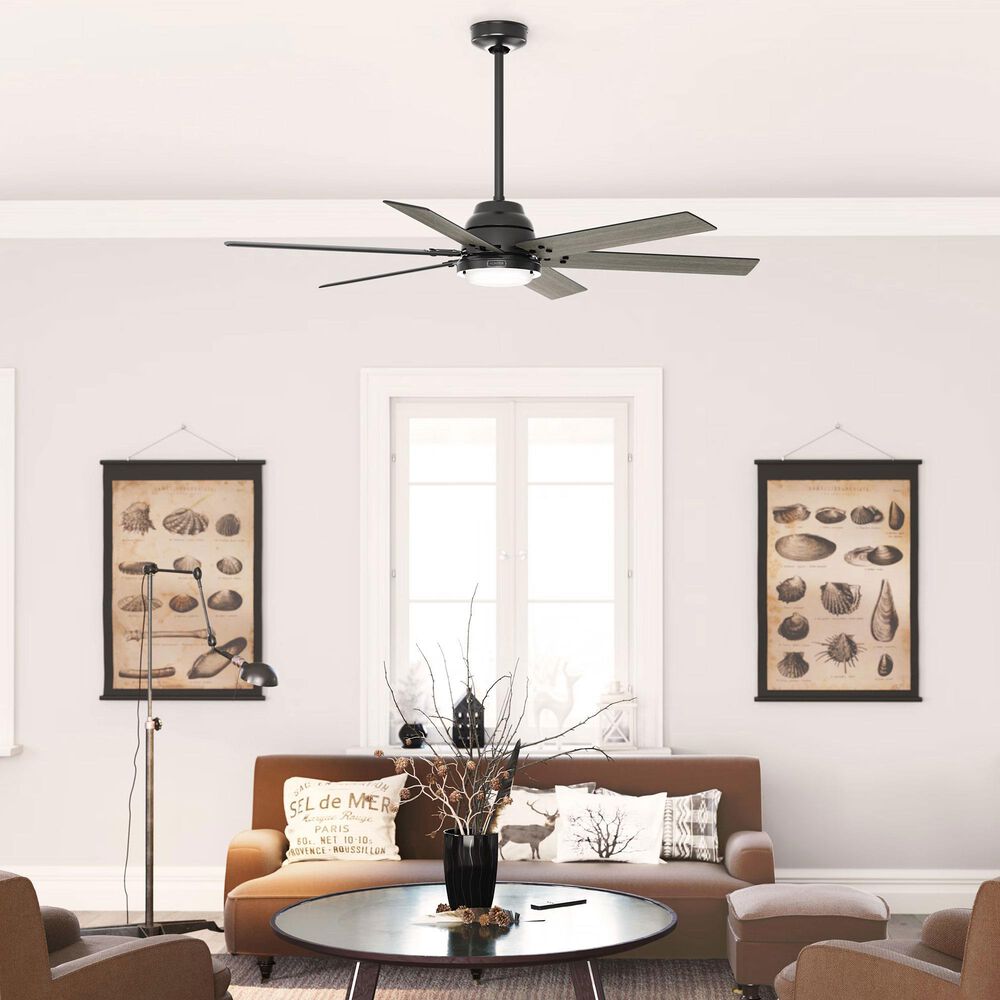 Hunter Gravity 60&quot; Ceiling Fan with LED Light in Matte Black, , large