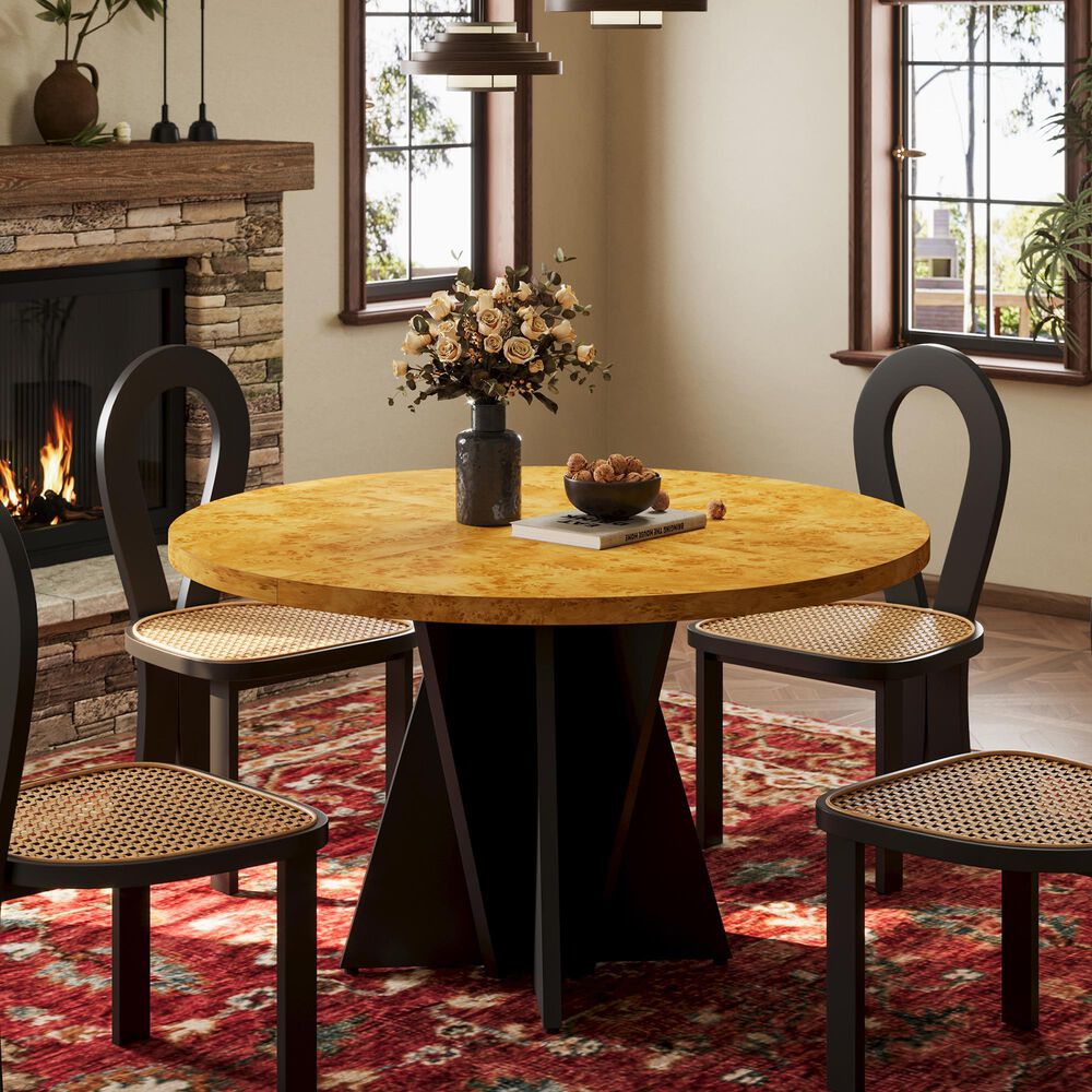 HOMLUX 47.2" Round Dining Table in Yellow - Table Only, , large