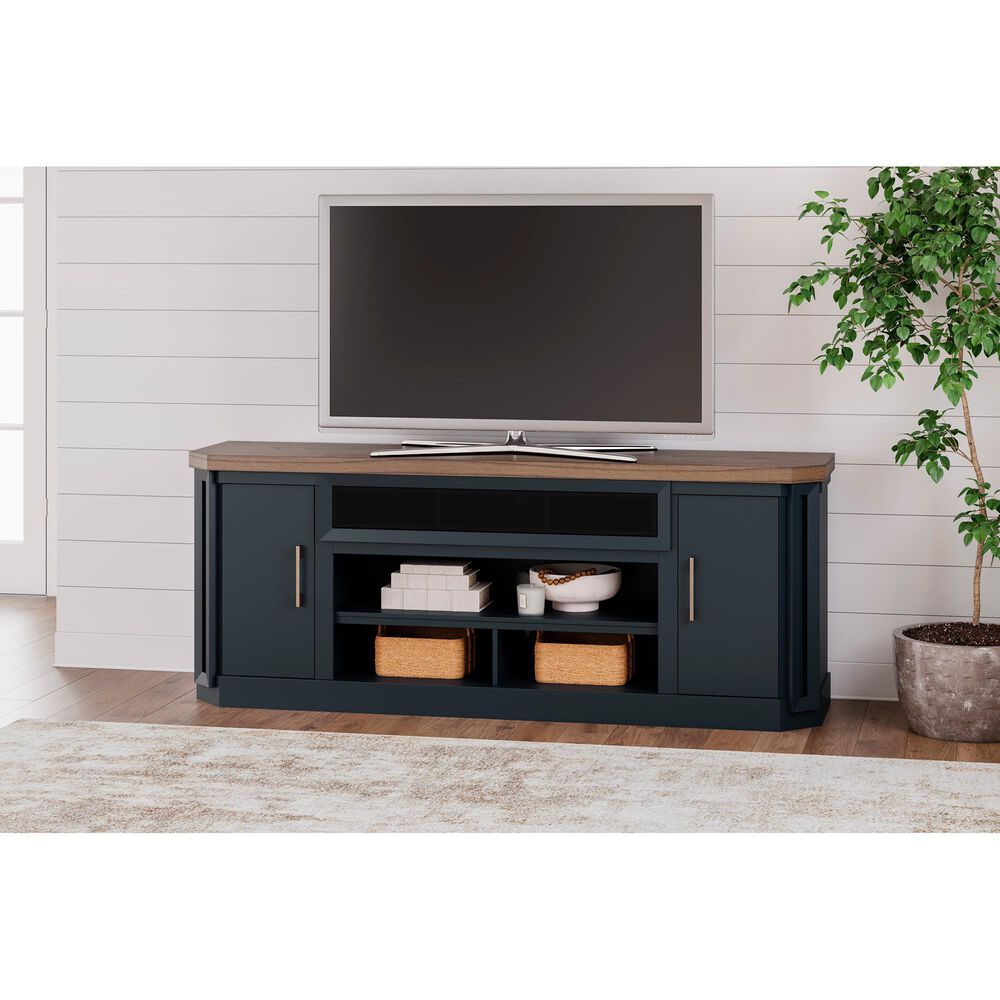 Ashley Landocken 84&quot; Extra Large TV Stand in Light Brown and Dark Sate Blue, , large