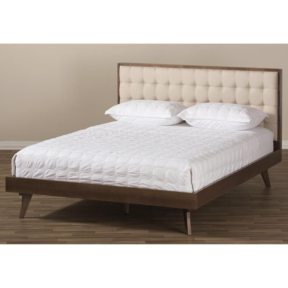 Baxton Studio Soloman King Platform Bed in Light Beige/Brown, , large