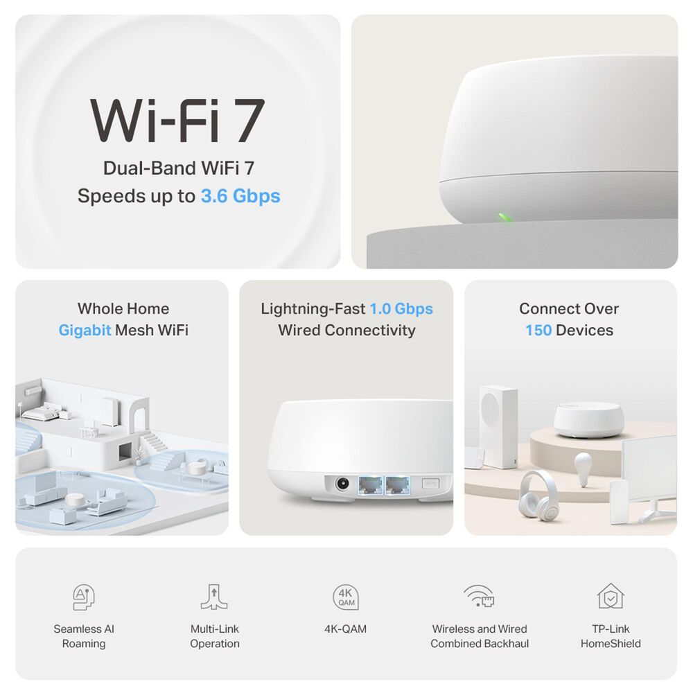 TP-Link Deco Whole Home Mesh Dual-Band Wi-Fi 7 System in White (2-Pack), , large