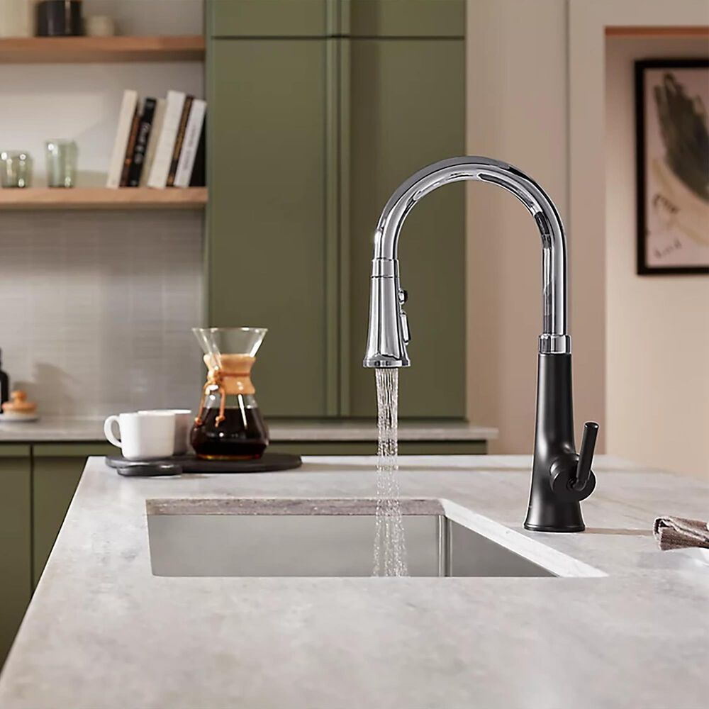 Kohler Tone Pull-Down Kitchen Sink Faucet in Polished Chrome and Matte Black, , large