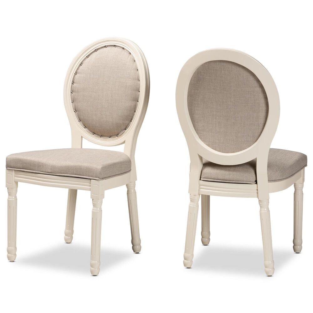 Baxton Studio Louis Side Chair with Grey Fabric in Off White (Set of 2), , large