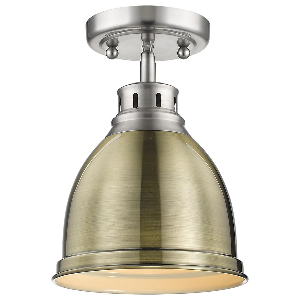 Golden Lighting Duncan Flush Mount in Pewter and Aged Brass, , large