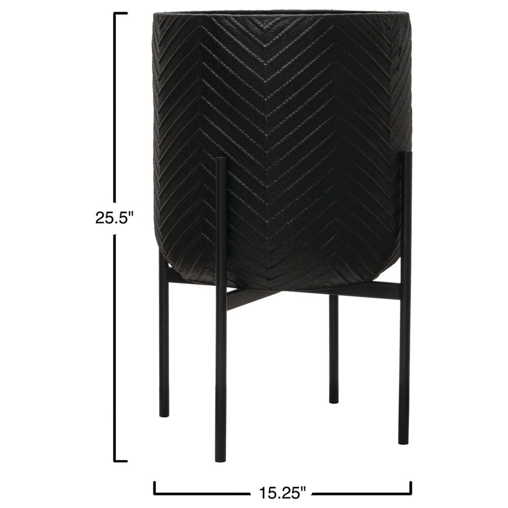 Creative Coop Round Planter with Chevron Pattern on Stand in Black, , large
