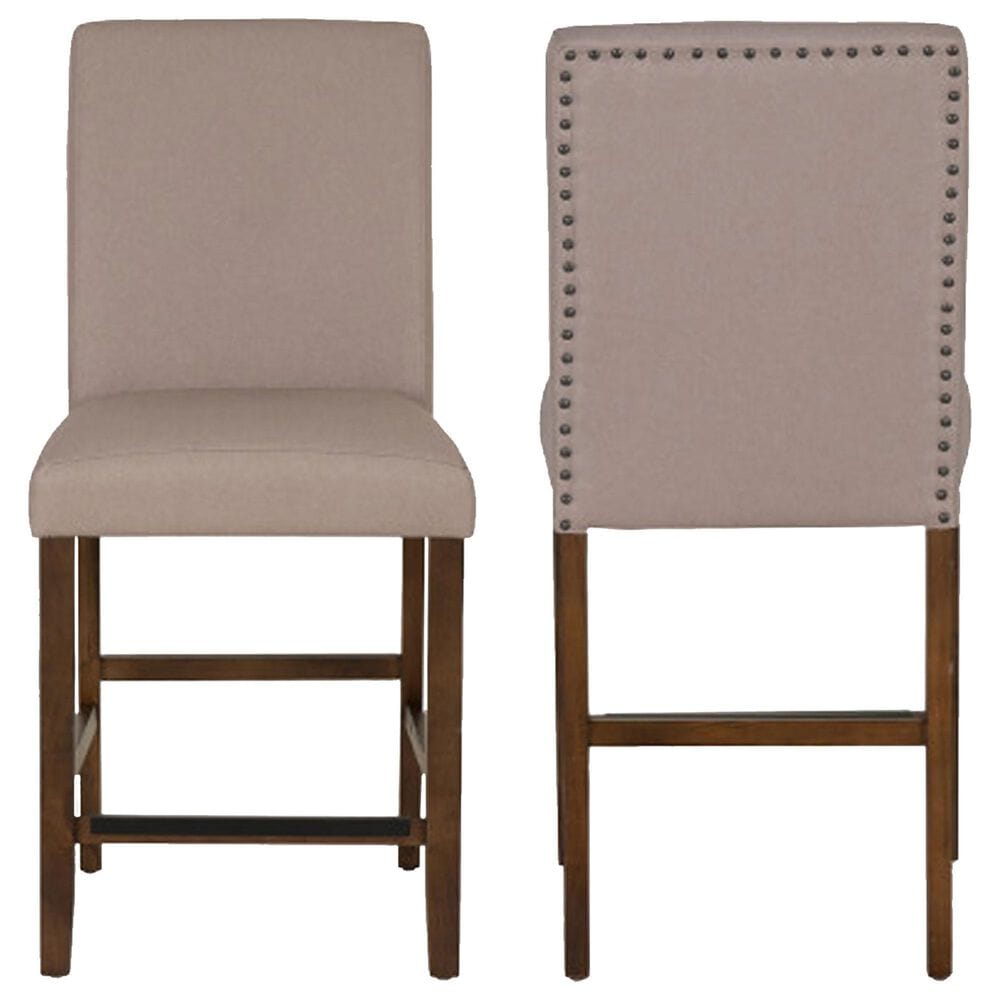 Linon Home Decor Spiva Counter Stool with Tan Cushion in Brown (Set of 2), , large