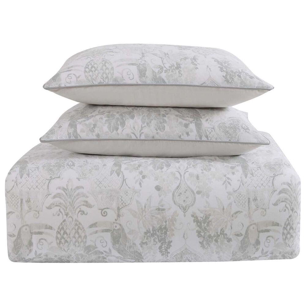 Pem America Tropical Plantation 3-Piece Full/Queen Toile Duvet Set in Grey and White, , large