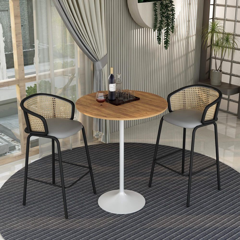 Leisuremod LeisureMod Verve Collection Modern Bar Height Table White Base with 36 Round Cognac Brown MDF Top, , large