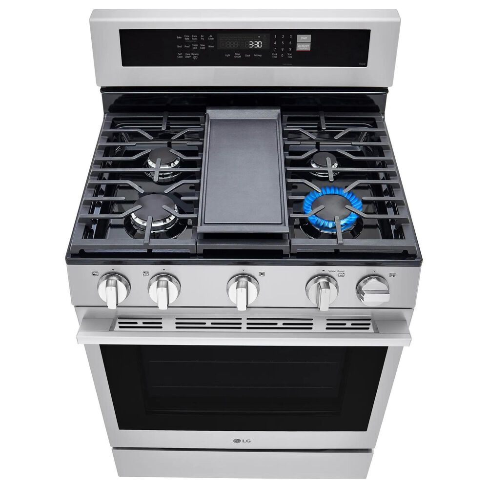 LG 2-Piece Kitchen Package with 6.3 Cu. Ft. Smart Freestanding Gas Range and 2.1 Cu. Ft. Smart Over-the-Range Microwave in Printproof Stainless Steel, , large