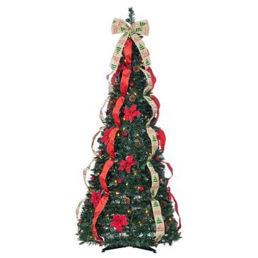 The Gerson Company 6" Pop-Up Decorated Pine Tree with 100 UL Warm White LED Lights in Green, Red and Gold, , large