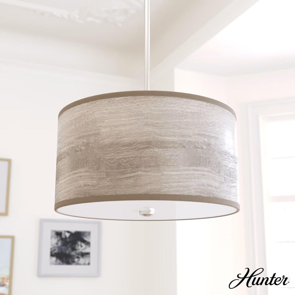 Hunter Solhaven 2-Light Mini Pendant with Light Gray Oak Shade in Brushed Nickel, , large