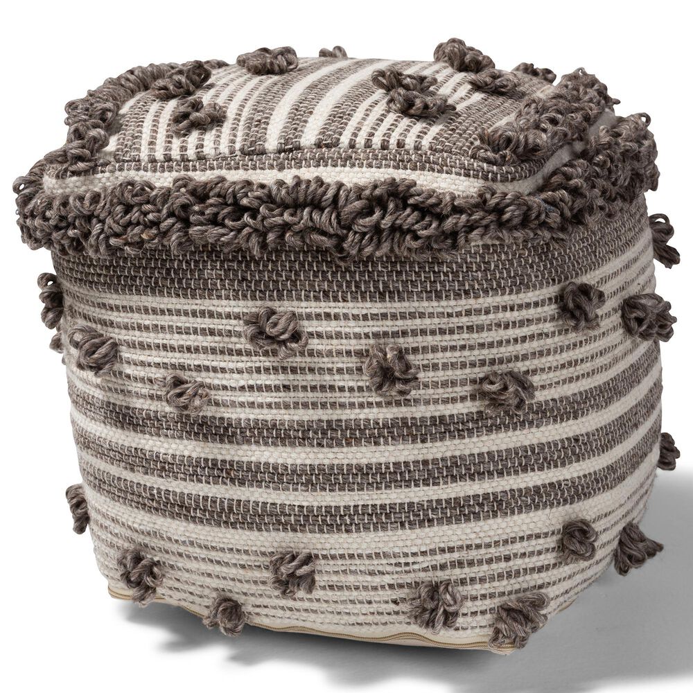 Baxton Studio Eligah Pouf in Ivory and Brown, , large