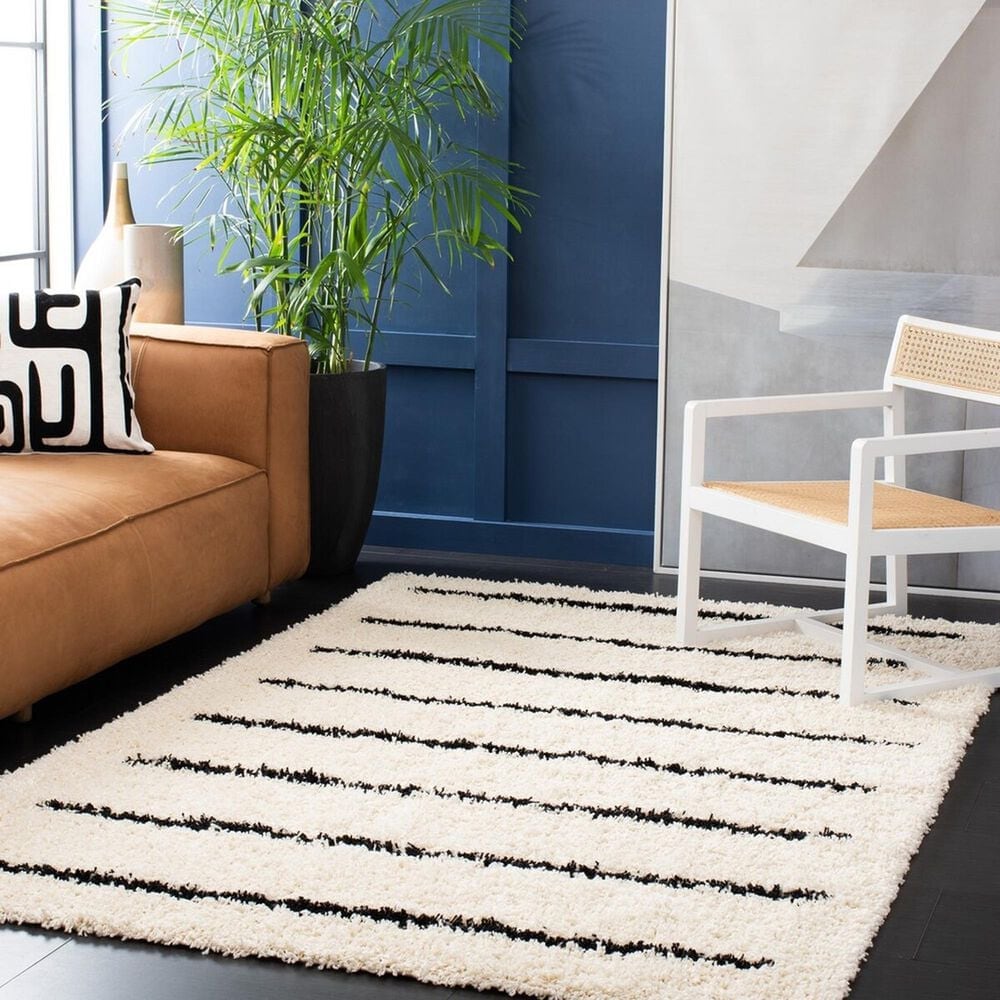 Safavieh Venus Shag VNS604A 5&#39;3&quot; x 7&#39;6&quot; Ivory and Black Area Rug, , large
