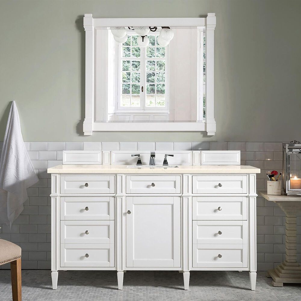 James Martin Vanities Brittany 30&quot; Single Bathroom Vanity in Bright White with 3 cm Eternal Marfil Quartz Top and Rectangle Sink, , large