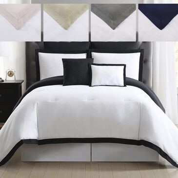 Pem America Truly Soft Everyday 7-Piece Full/Queen Hotel Border Comforter Set in White and Black, , large