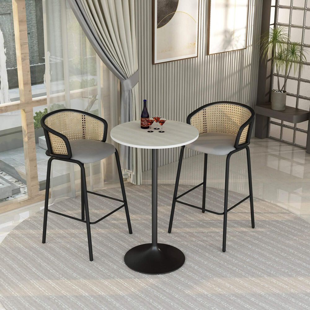 Leisuremod LeisureMod Verve Collection Modern Bar Height Table Black Base with 27 Round Light Natural Wood MDF Top, , large