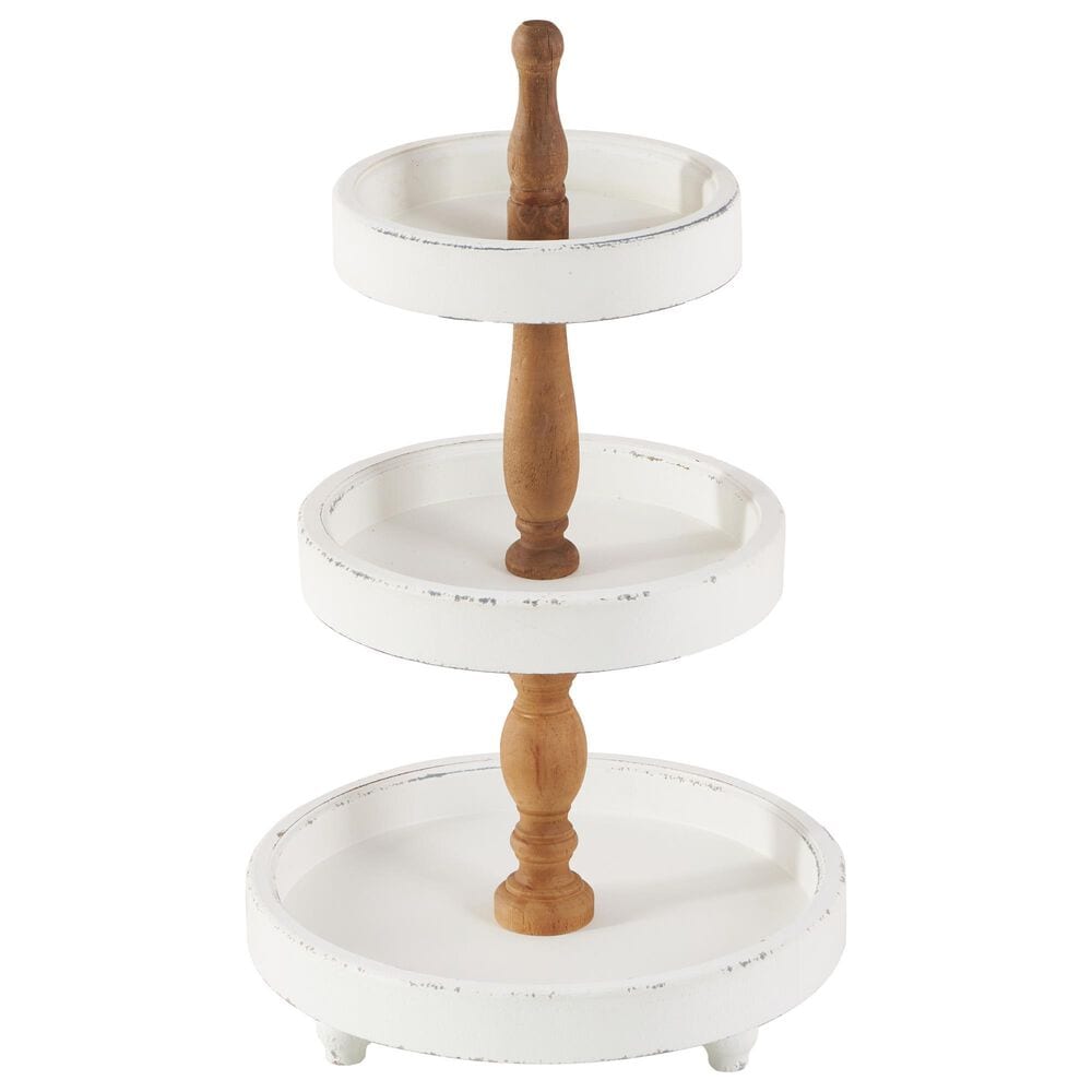 Maple and Jade 3-Level Tiered Server in Distressed White and Brown, , large