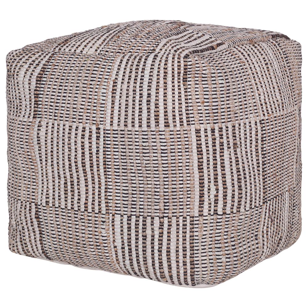 LR Home 18" Square Checkered Pouf in Cream and Black, , large