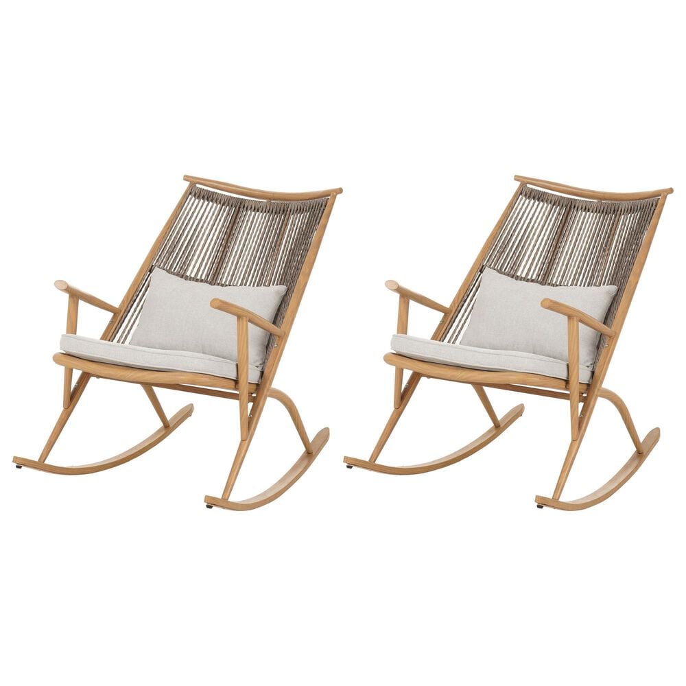 Hearth and Haven Outdoor Rocking Chair with PE Rattan Backrest in Gray (Set of 2), , large