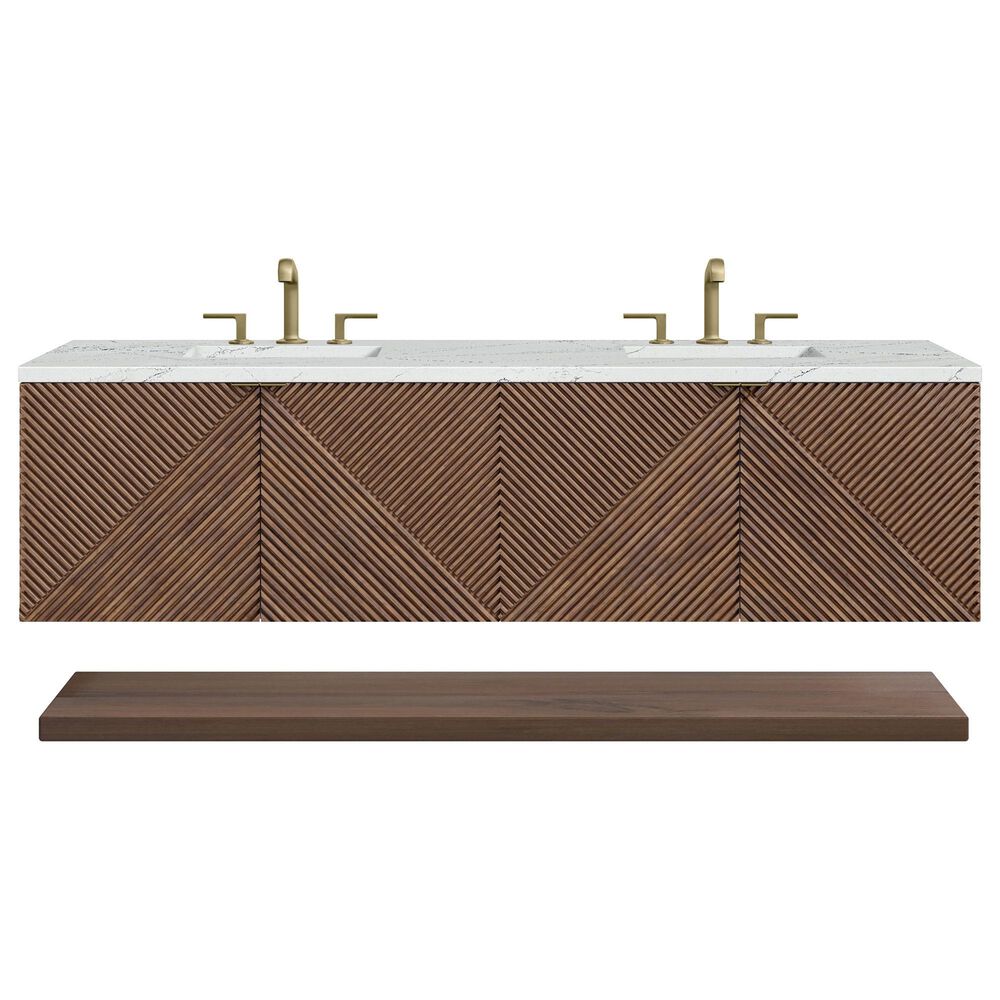 James Martin Vanities Marcello 72" Double Bathroom Vanity in Chestnut with 3 cm Ethereal Noctis Quartz Top and Rectangular Sinks, , large
