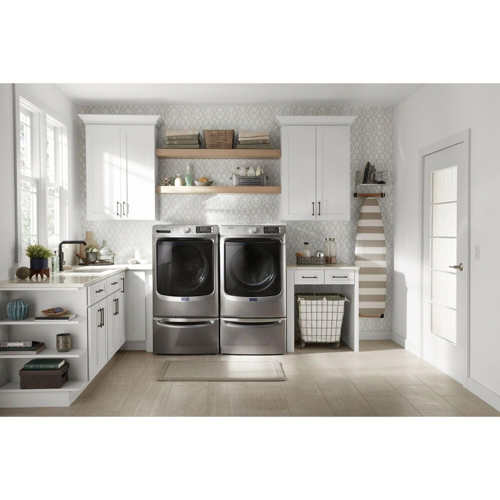 Maytag 4.8 Cu. Ft. Front Load Washer and 7.3 Cu. Ft. Gas Dryer Laundry Pair with Pedestal in Metallic Slate, , large