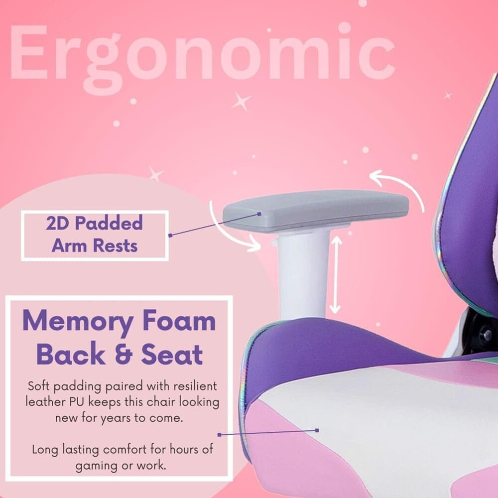 Techni Sport Kawaii Gaming Chair in Purple, Pink, Teal and White, , large