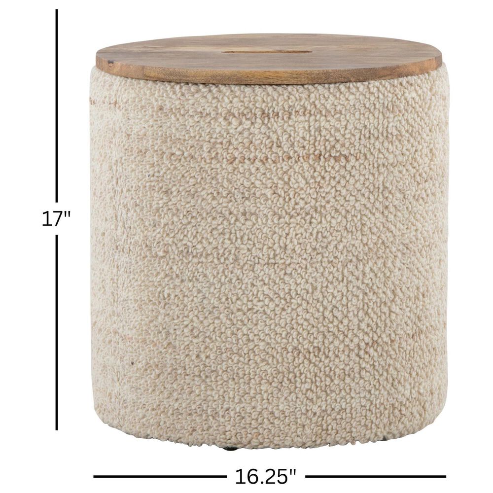 LumiSource Tahoe 17" Storage Ottoman with Mango Wood Top in Beige, , large