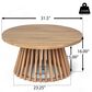 Hearth and Haven Outdoor Round Coffee Table with Slatted Base in Light Teak, , large
