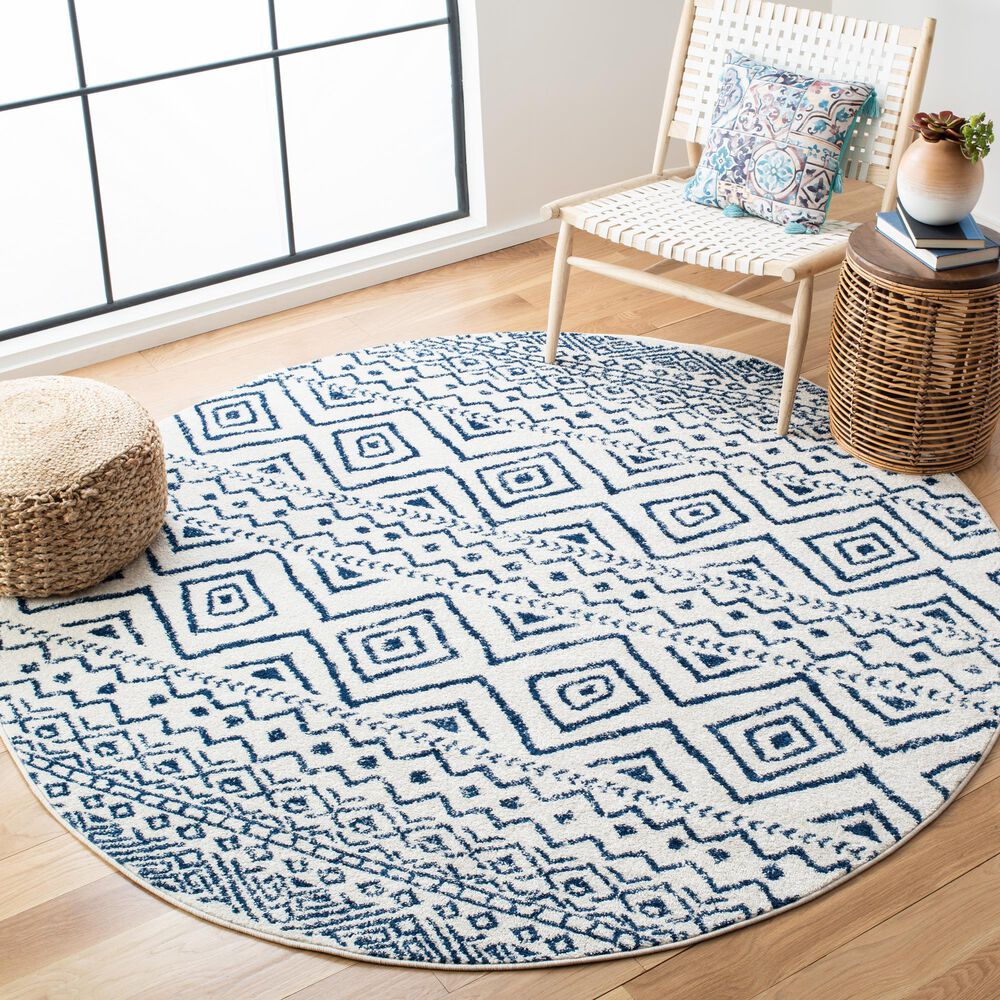 Safavieh Tulum Transitional  6&#39;7&quot; Round Ivory and Navy Area Rug, , large
