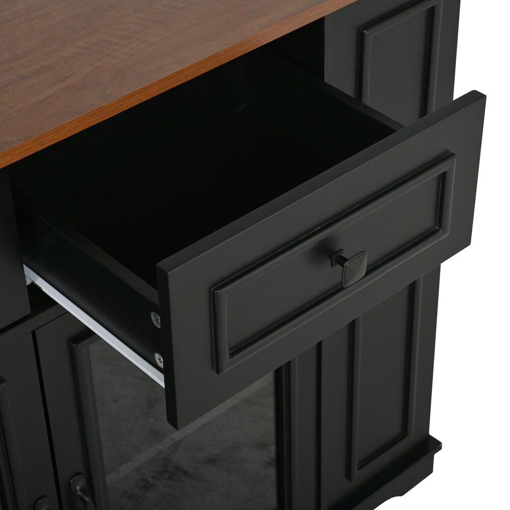 HOMLUX 54" Mobile Kitchen Island with Glass Door Storage in Walnut and Black, , large