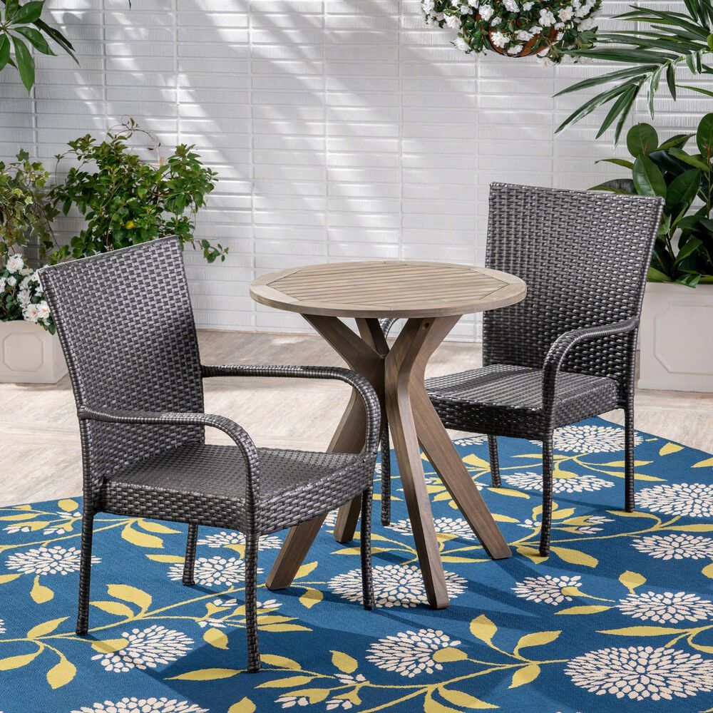 Noble House Sanders 3-Piece Patio Bistro Set in Gray, , large