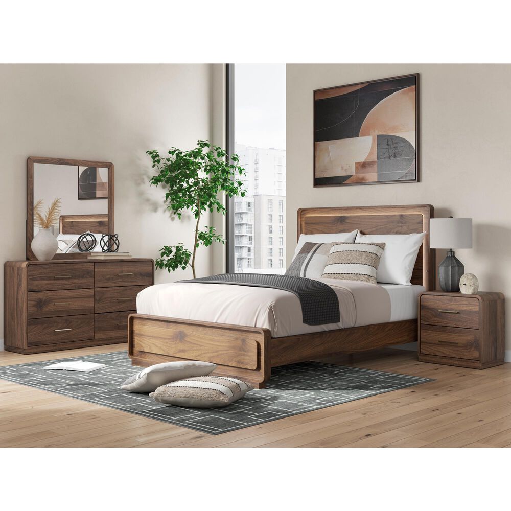 Ashley Fortlorn Queen Platform Bed in Walnut Brown with LED Light, , large