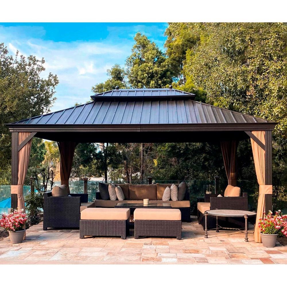 HOMLUX 12' x 16' Outdoor Hardtop Gazebo in Brown, , large