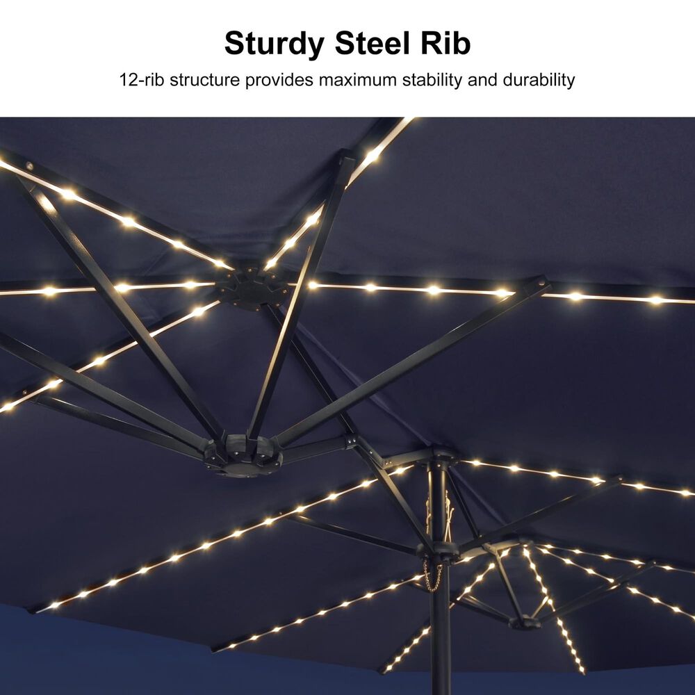 HOMLUX 13' Outdoor Double-Sided Market Umbrella with Base  in Navy Blue, , large