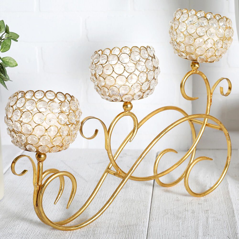 Maple and Jade 13" x 17" Candelabra in Gold, , large
