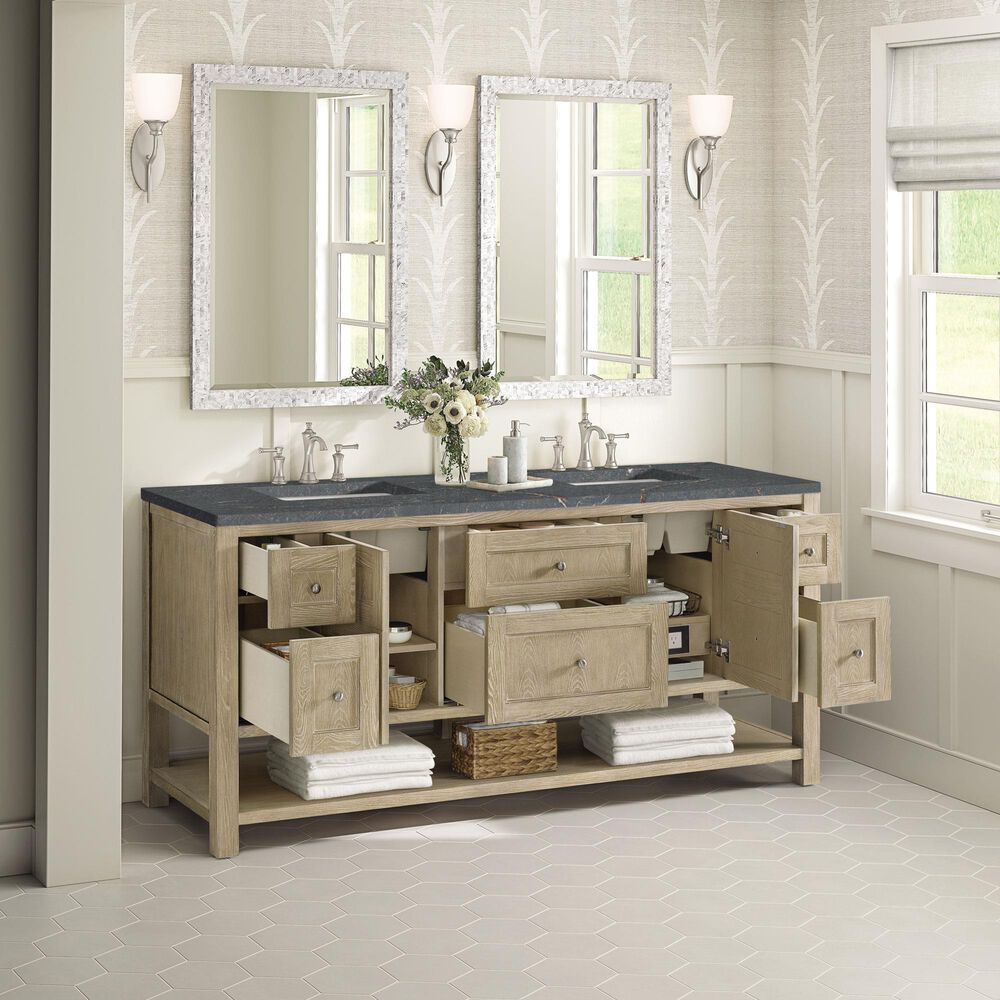 James Martin Vanities Breckenridge 72&quot; Double Vanity in Whitewashed Oak with 3 cm Parisien Bleu Quartz Top, , large