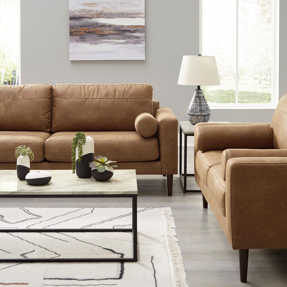Ashley Telora Stationary Sofa and Loveseat Set in Caramel, , large