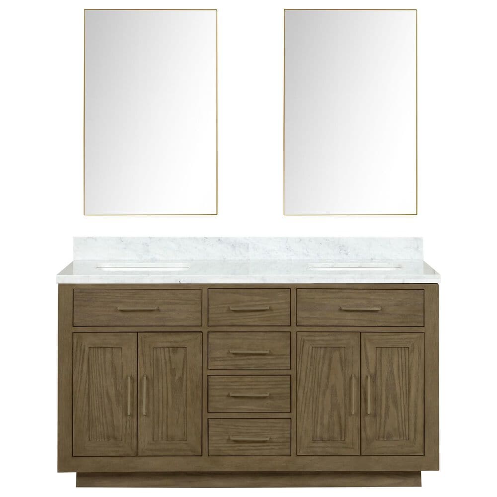 Lexora Home Abbey 60&quot; Double Bathroom Vanity in Black Oak with 2 cm White Carrara Marble Top, Rectangular Sinks and 28&quot; Mirrors, , large