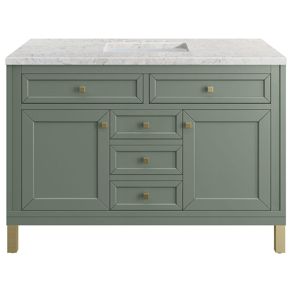 James Martin Vanities Chicago 48" Single Bathroom Vanity in Smokey Celadon with 3 cm Eternal Jasmine Pearl Quartz Top and Rectangular Sink, , large