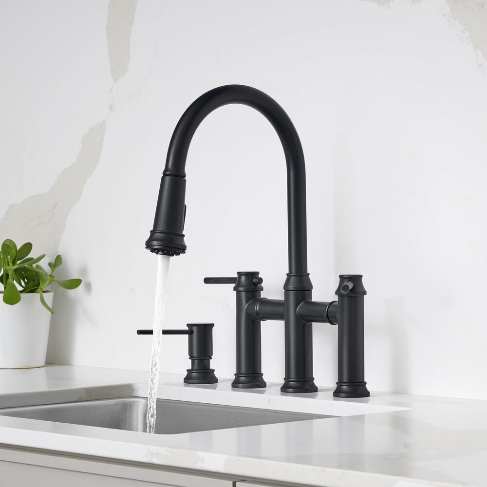 Blanco Empressa Pull-Down Bridge Faucet 1.5 GPM in Matte Black, , large