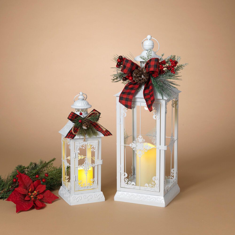 The Gerson Company 2-Piece Holiday Lantern Set with Floral Accent in White, , large