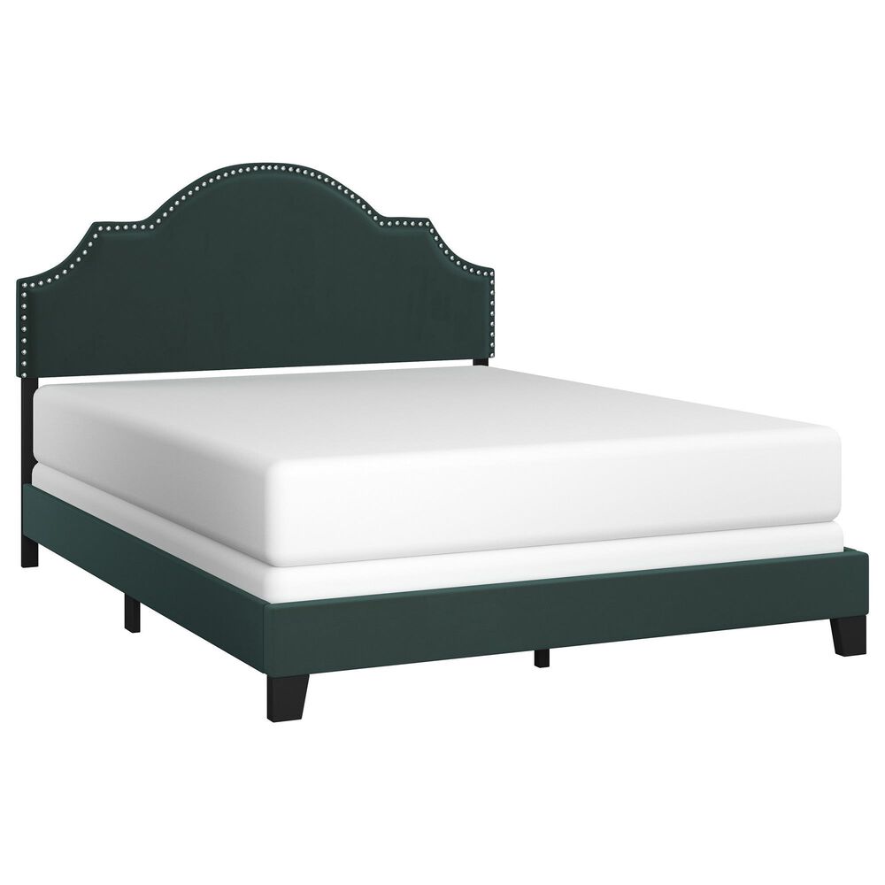 Richlands Furniture Cynthia Queen Panel Bed with Green Upholstery in Black, , large