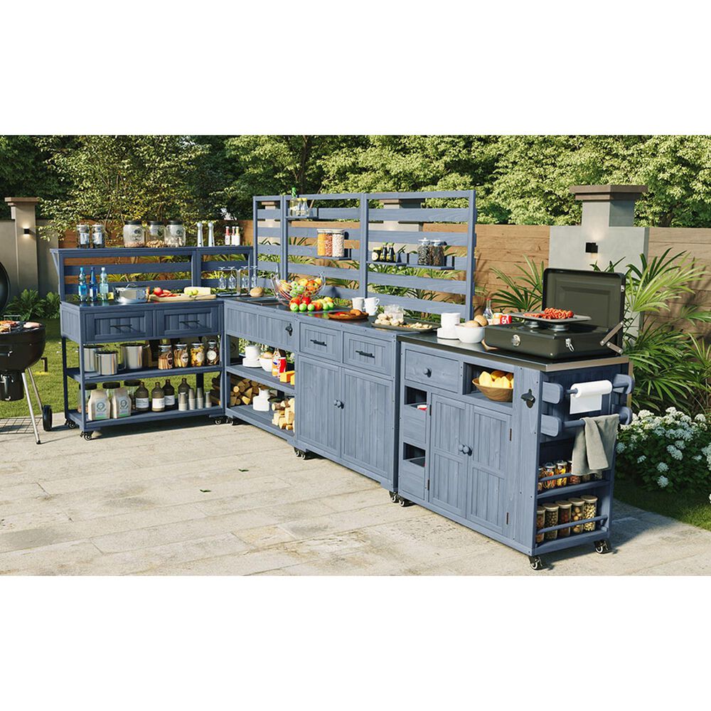 HOMLUX 41.7'' Outdoor Rolling Kitchen Island in Gray, , large