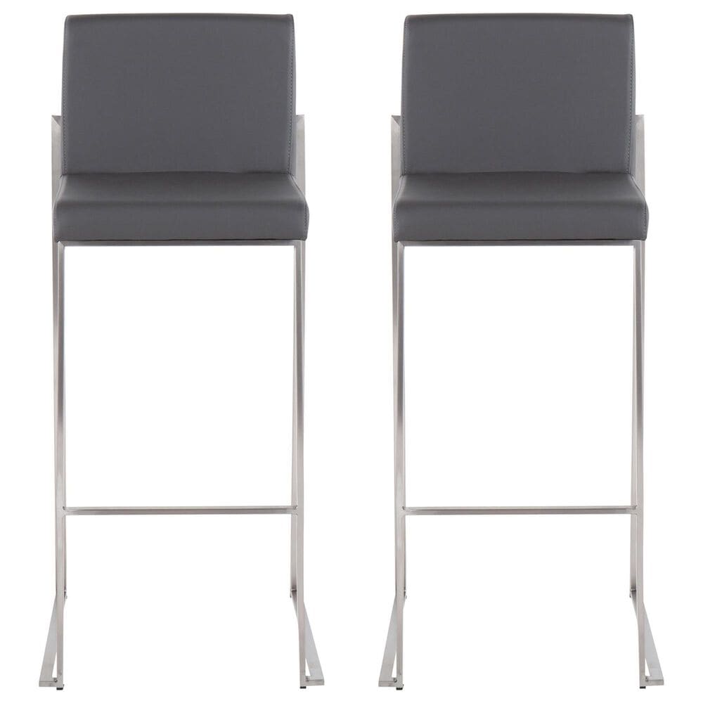 Lumisource Fuji Stackable Barstool with Grey Faux Leather Cushion in Stainless Steel &#40;Set of 2&#41;, , large